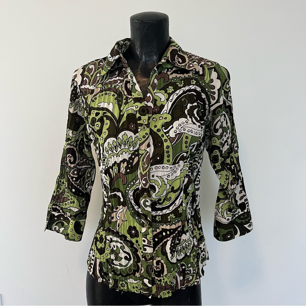 Paisley print green and brown top